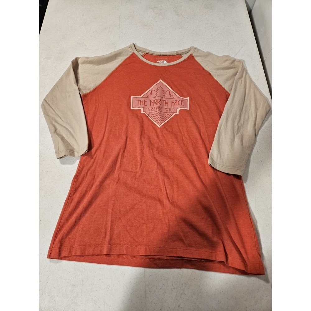 The North Face Shirt Women Medium Orange/Beige 3/4‎ Sleeve Raglan Style (1776